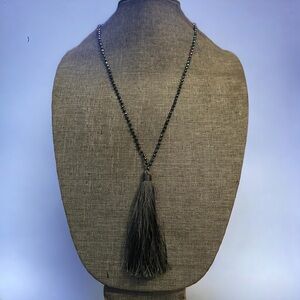 Zacasha long gray beaded tassel necklace